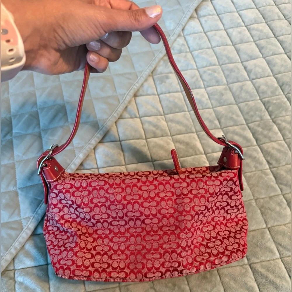 Vintage Coach Pink Signature Jacquard Shoulder Clutch